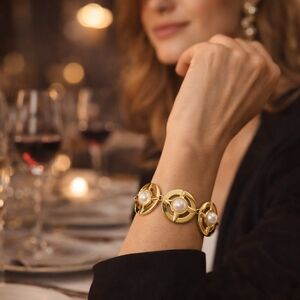 1 de 50 Gold-Tone Pearl Statement Bracelet